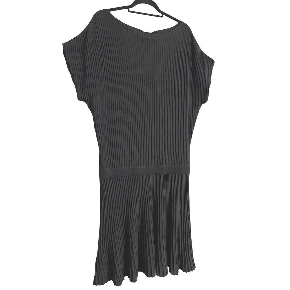 Maeve Anthropologie Black Ribbed Knit Accordian Dress Short Sleeve XL‎ - Picture 2 of 10
